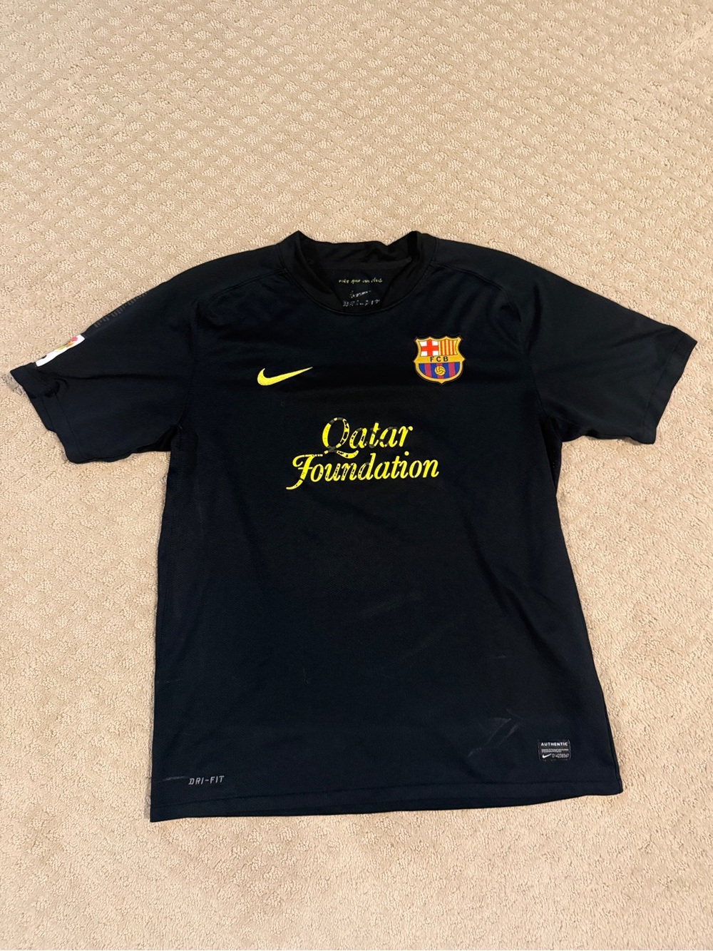 Nike Black FC Barcelona Qatar Foundation Short Sleeve Jersey with Yellow Accents